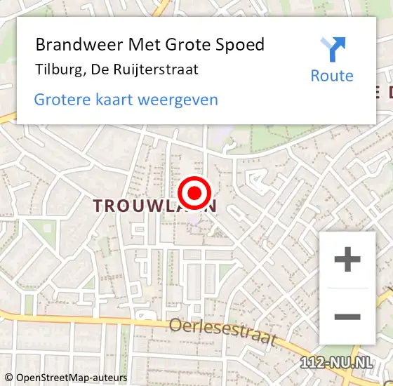 Locatie op kaart van de 112 melding: Brandweer Met Grote Spoed Naar Tilburg, De Ruijterstraat op 7 november 2022 11:03