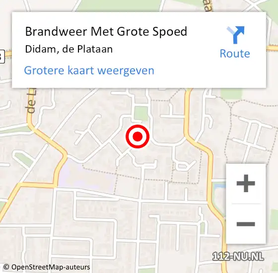 Locatie op kaart van de 112 melding: Brandweer Met Grote Spoed Naar Didam, de Plataan op 7 november 2022 11:18