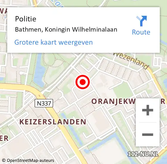 Locatie op kaart van de 112 melding: Politie Bathmen, Koningin Wilhelminalaan op 7 november 2022 11:27