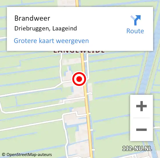 Locatie op kaart van de 112 melding: Brandweer Driebruggen, Laageind op 7 november 2022 11:29