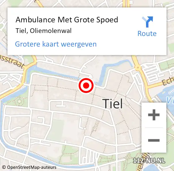 Locatie op kaart van de 112 melding: Ambulance Met Grote Spoed Naar Tiel, Oliemolenwal op 7 november 2022 11:55