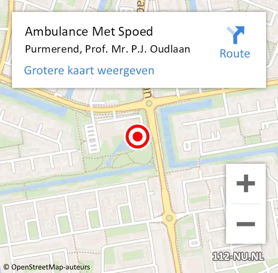 Locatie op kaart van de 112 melding: Ambulance Met Spoed Naar Purmerend, Prof. Mr. P.J. Oudlaan op 7 november 2022 12:06