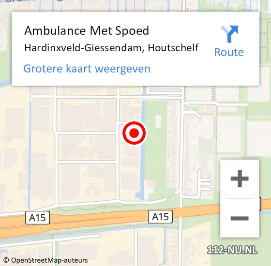 Locatie op kaart van de 112 melding: Ambulance Met Spoed Naar Hardinxveld-Giessendam, Houtschelf op 7 november 2022 12:12