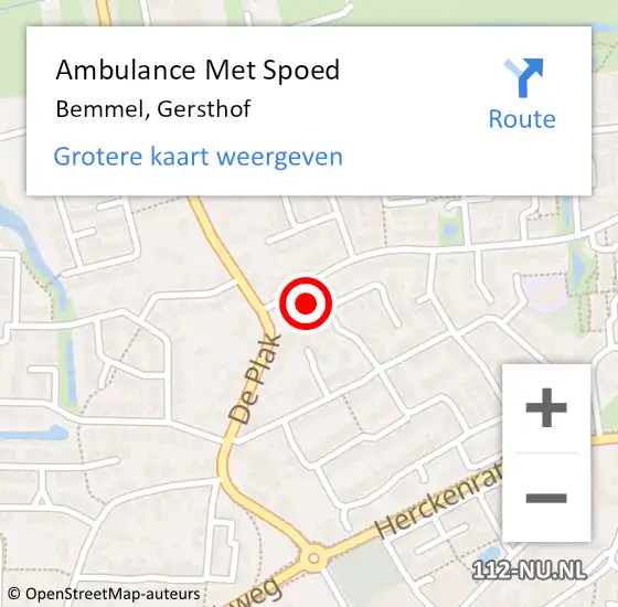 Locatie op kaart van de 112 melding: Ambulance Met Spoed Naar Bemmel, Gersthof op 7 november 2022 12:34