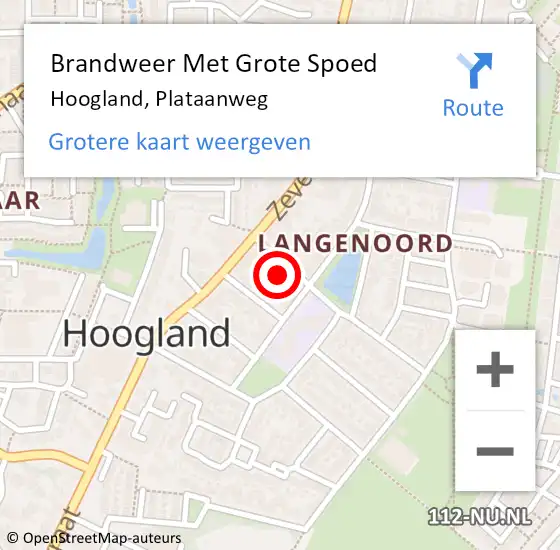 Locatie op kaart van de 112 melding: Brandweer Met Grote Spoed Naar Hoogland, Plataanweg op 7 november 2022 12:37