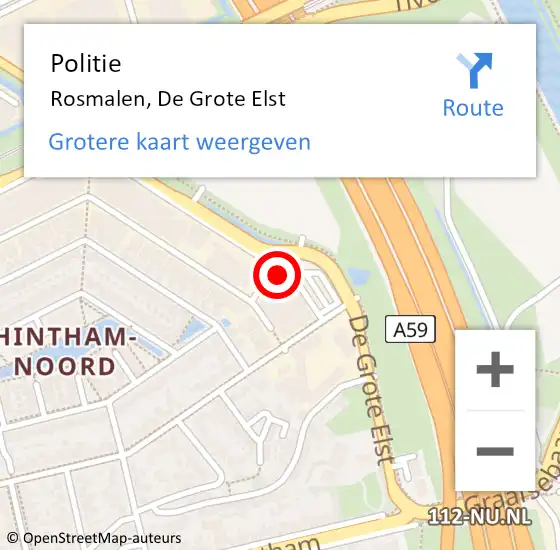 Locatie op kaart van de 112 melding: Politie Rosmalen, De Grote Elst op 7 november 2022 12:49