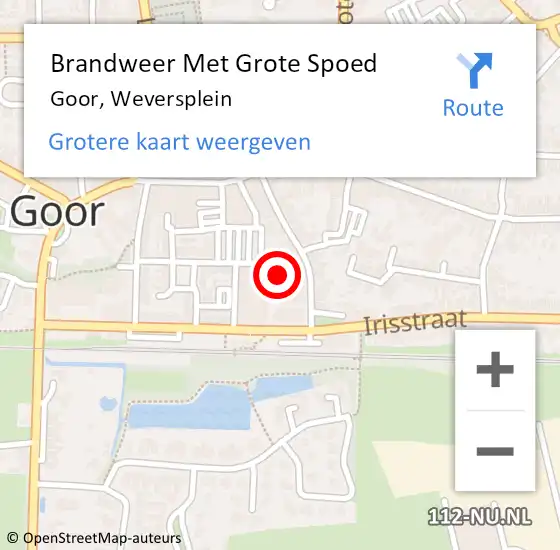 Locatie op kaart van de 112 melding: Brandweer Met Grote Spoed Naar Goor, Weversplein op 7 november 2022 12:55