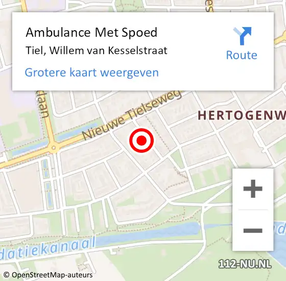 Locatie op kaart van de 112 melding: Ambulance Met Spoed Naar Tiel, Willem van Kesselstraat op 7 november 2022 12:56