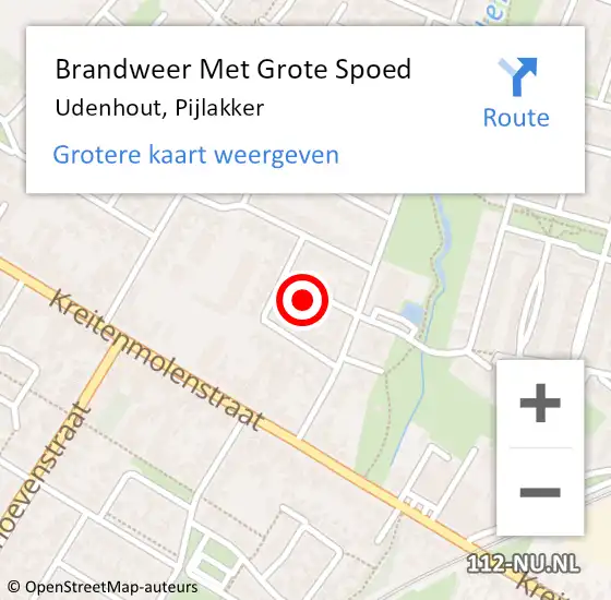 Locatie op kaart van de 112 melding: Brandweer Met Grote Spoed Naar Udenhout, Pijlakker op 7 november 2022 13:13