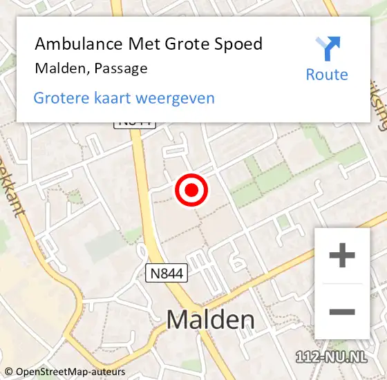 Locatie op kaart van de 112 melding: Ambulance Met Grote Spoed Naar Malden, Passage op 7 november 2022 13:35