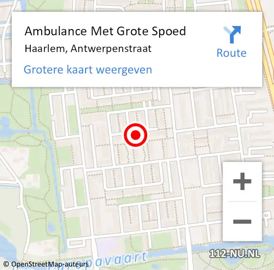 Locatie op kaart van de 112 melding: Ambulance Met Grote Spoed Naar Haarlem, Antwerpenstraat op 7 november 2022 13:40