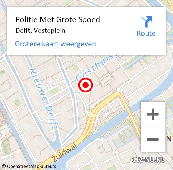 Locatie op kaart van de 112 melding: Politie Met Grote Spoed Naar Delft, Vesteplein op 7 november 2022 13:41