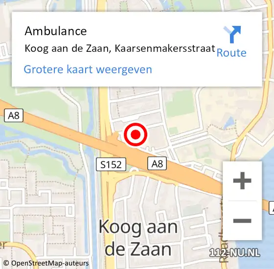 Locatie op kaart van de 112 melding: Ambulance Koog aan de Zaan, Kaarsenmakersstraat op 7 november 2022 13:42