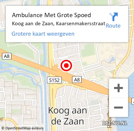 Locatie op kaart van de 112 melding: Ambulance Met Grote Spoed Naar Koog aan de Zaan, Kaarsenmakersstraat op 7 november 2022 13:43