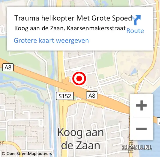 Locatie op kaart van de 112 melding: Trauma helikopter Met Grote Spoed Naar Koog aan de Zaan, Kaarsenmakersstraat op 7 november 2022 13:43