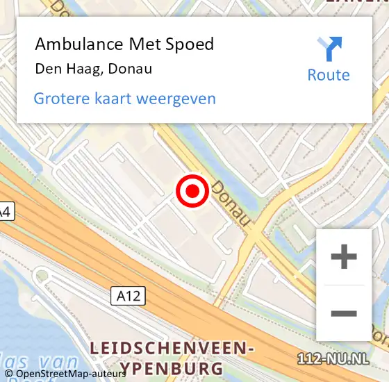 Locatie op kaart van de 112 melding: Ambulance Met Spoed Naar Den Haag, Donau op 7 november 2022 13:47