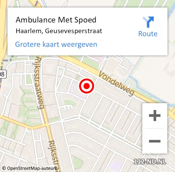 Locatie op kaart van de 112 melding: Ambulance Met Spoed Naar Haarlem, Geusevesperstraat op 7 november 2022 13:47