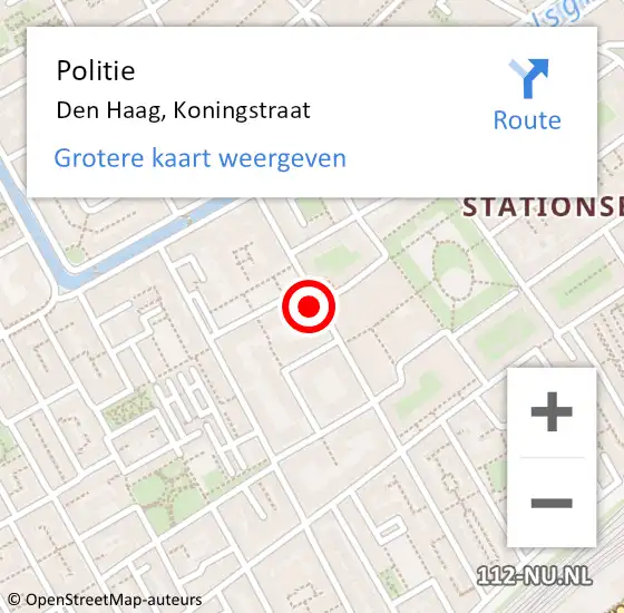 Locatie op kaart van de 112 melding: Politie Den Haag, Koningstraat op 7 november 2022 13:54