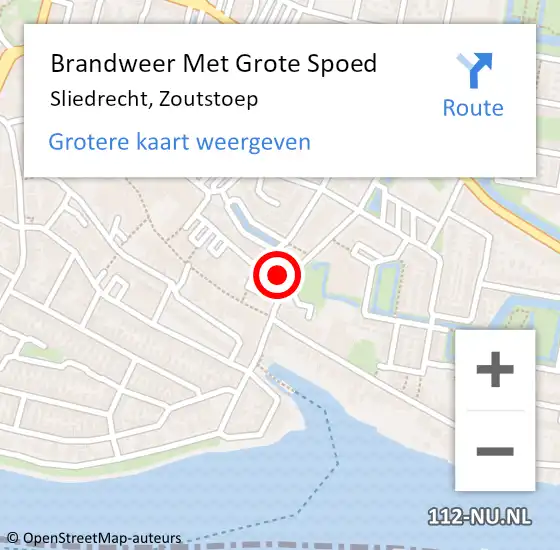 Locatie op kaart van de 112 melding: Brandweer Met Grote Spoed Naar Sliedrecht, Zoutstoep op 7 november 2022 14:05