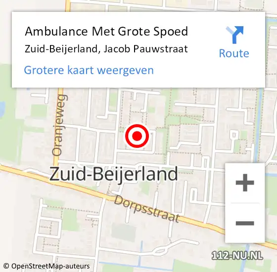 Locatie op kaart van de 112 melding: Ambulance Met Grote Spoed Naar Zuid-Beijerland, Jacob Pauwstraat op 7 november 2022 14:24