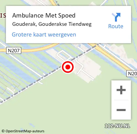 Locatie op kaart van de 112 melding: Ambulance Met Spoed Naar Gouderak, Gouderakse Tiendweg op 7 november 2022 14:39