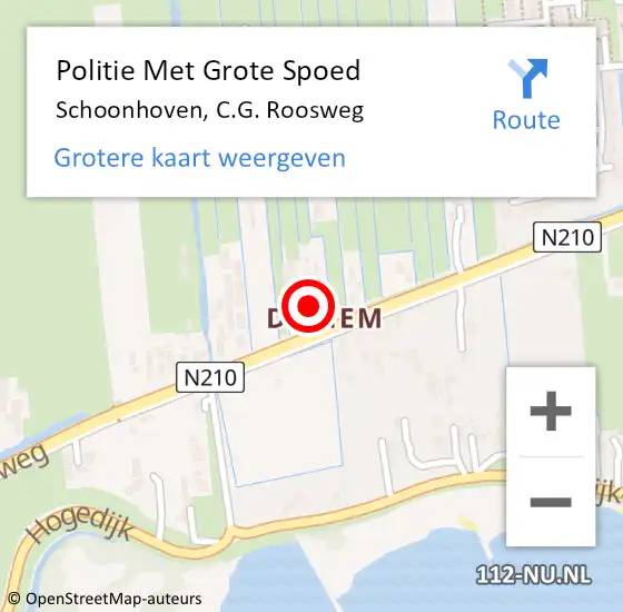Locatie op kaart van de 112 melding: Politie Met Grote Spoed Naar Schoonhoven, C.G. Roosweg op 7 november 2022 14:41