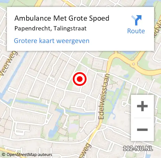 Locatie op kaart van de 112 melding: Ambulance Met Grote Spoed Naar Papendrecht, Talingstraat op 7 november 2022 14:48