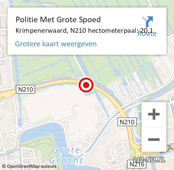 Locatie op kaart van de 112 melding: Politie Met Grote Spoed Naar Krimpenerwaard, N210 hectometerpaal: 20,1 op 7 november 2022 14:52