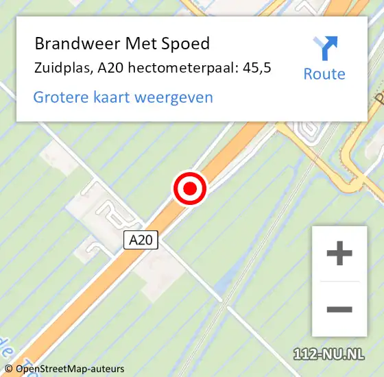 Locatie op kaart van de 112 melding: Brandweer Met Spoed Naar Zuidplas, A20 hectometerpaal: 45,5 op 7 november 2022 15:04