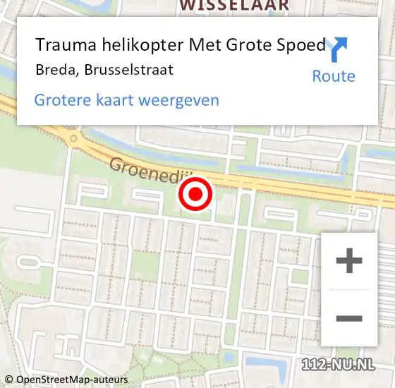 Locatie op kaart van de 112 melding: Trauma helikopter Met Grote Spoed Naar Breda, Brusselstraat op 7 november 2022 15:08