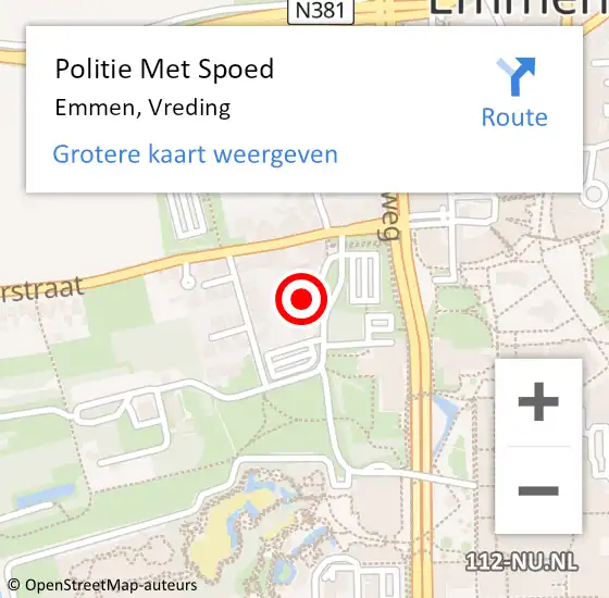 Locatie op kaart van de 112 melding: Politie Met Spoed Naar Emmen, Vreding op 7 november 2022 15:32