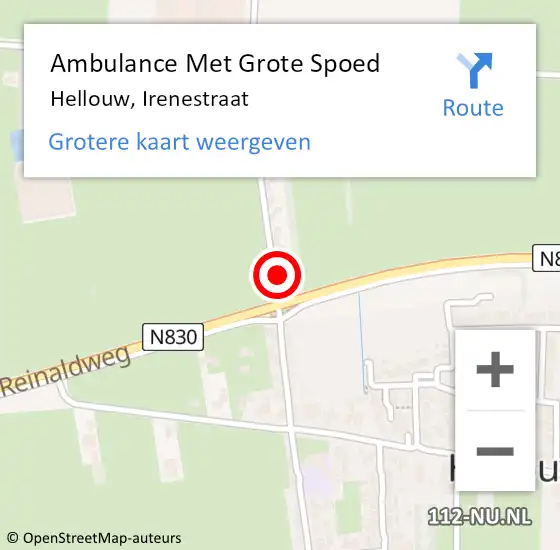 Locatie op kaart van de 112 melding: Ambulance Met Grote Spoed Naar Hellouw, Irenestraat op 7 november 2022 15:37