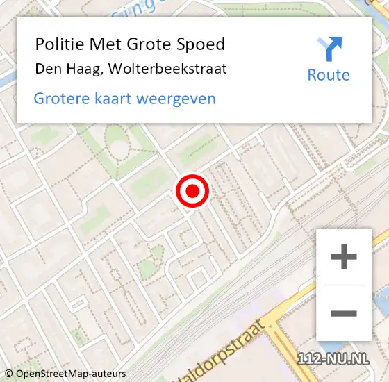 Locatie op kaart van de 112 melding: Politie Met Grote Spoed Naar Den Haag, Wolterbeekstraat op 7 november 2022 16:25