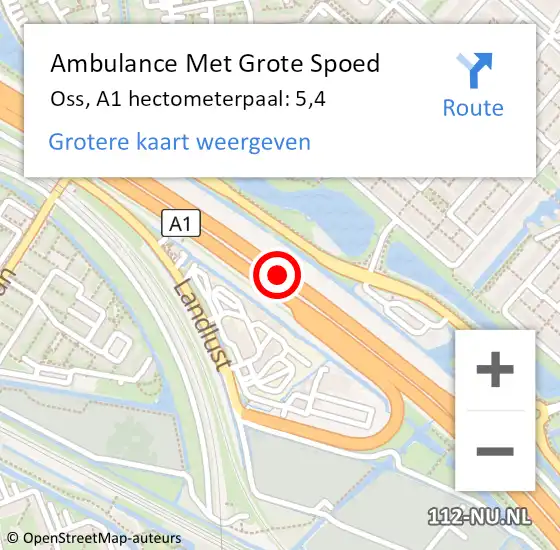 Locatie op kaart van de 112 melding: Ambulance Met Grote Spoed Naar Oss, A1 hectometerpaal: 5,4 op 7 november 2022 16:35