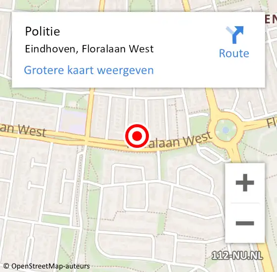 Locatie op kaart van de 112 melding: Politie Eindhoven, Floralaan West op 7 november 2022 16:45