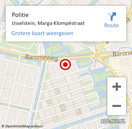 Locatie op kaart van de 112 melding: Politie IJsselstein, Marga Klompéstraat op 7 november 2022 16:46