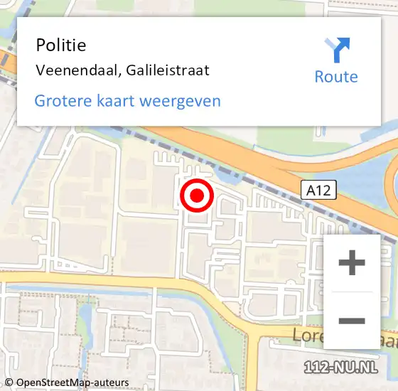 Locatie op kaart van de 112 melding: Politie Veenendaal, Galileistraat op 7 november 2022 17:17
