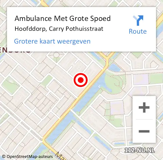 Locatie op kaart van de 112 melding: Ambulance Met Grote Spoed Naar Hoofddorp, Carry Pothuisstraat op 7 november 2022 17:39