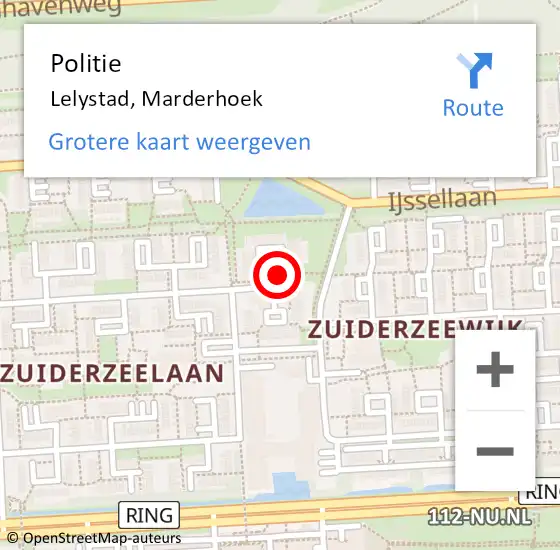 Locatie op kaart van de 112 melding: Politie Lelystad, Marderhoek op 7 november 2022 17:39