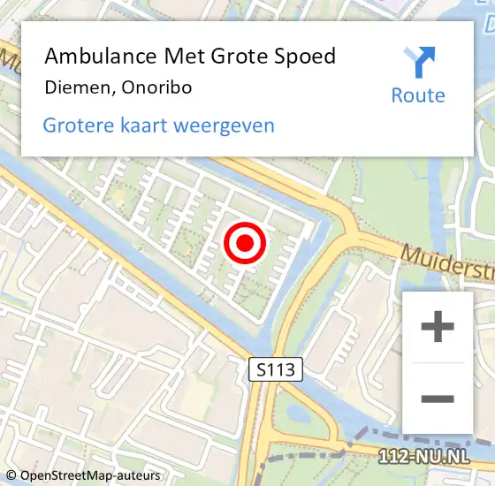 Locatie op kaart van de 112 melding: Ambulance Met Grote Spoed Naar Diemen, Onoribo op 7 november 2022 18:00