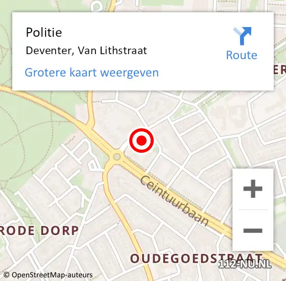 Locatie op kaart van de 112 melding: Politie Deventer, Van Lithstraat op 7 november 2022 18:05