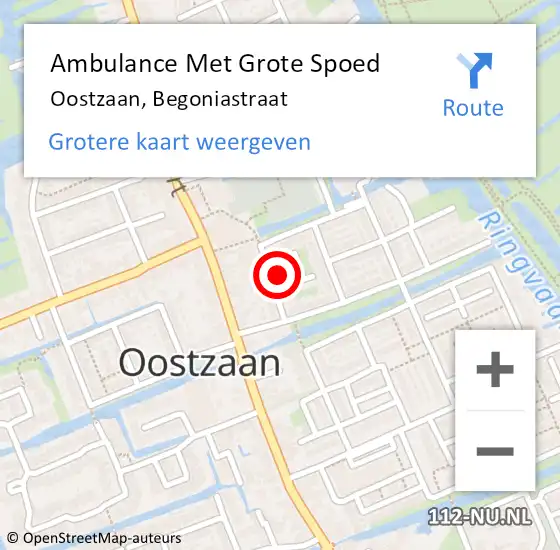 Locatie op kaart van de 112 melding: Ambulance Met Grote Spoed Naar Oostzaan, Begoniastraat op 7 november 2022 18:57