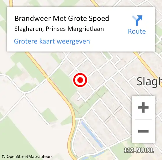 Locatie op kaart van de 112 melding: Brandweer Met Grote Spoed Naar Slagharen, Prinses Margrietlaan op 7 november 2022 19:01