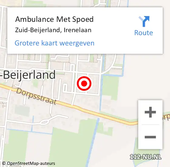 Locatie op kaart van de 112 melding: Ambulance Met Spoed Naar Zuid-Beijerland, Irenelaan op 7 november 2022 19:02