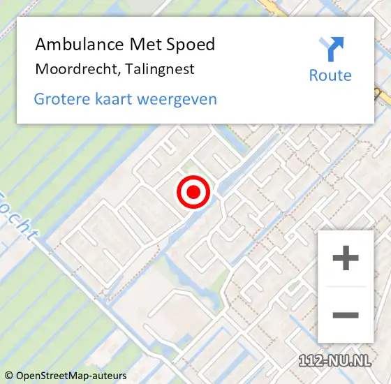 Locatie op kaart van de 112 melding: Ambulance Met Spoed Naar Moordrecht, Talingnest op 7 november 2022 19:04