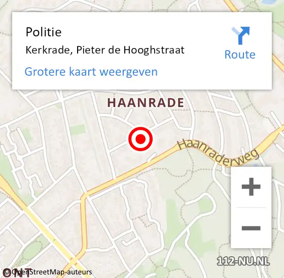 Locatie op kaart van de 112 melding: Politie Kerkrade, Pieter de Hooghstraat op 7 november 2022 19:18