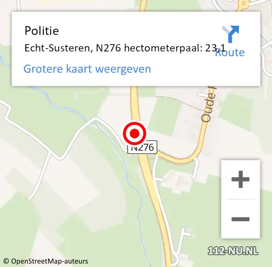 Locatie op kaart van de 112 melding: Politie Echt-Susteren, N276 hectometerpaal: 23,1 op 7 november 2022 19:20