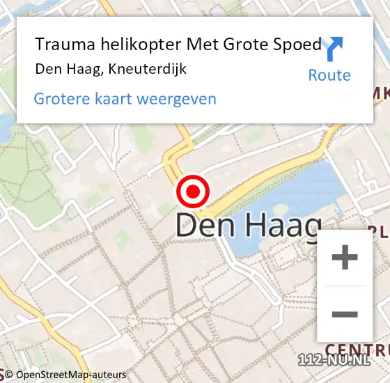 Locatie op kaart van de 112 melding: Trauma helikopter Met Grote Spoed Naar Den Haag, Kneuterdijk op 7 november 2022 20:36
