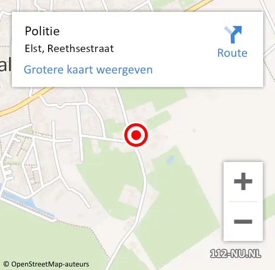 Locatie op kaart van de 112 melding: Politie Elst, Reethsestraat op 7 november 2022 20:53