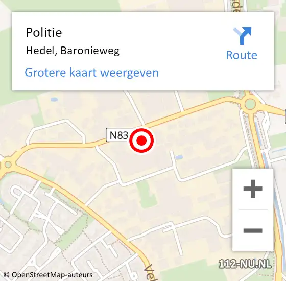 Locatie op kaart van de 112 melding: Politie Hedel, Baronieweg op 7 november 2022 20:56